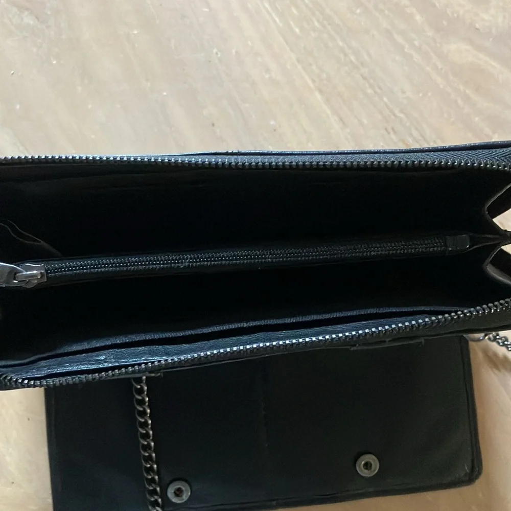 RACHEL ROY Black Faux Leather Wallet Chain Shoulder Bag